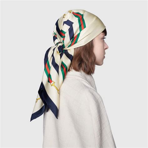 gucci print head scarf|Gucci scarf with fur trim.